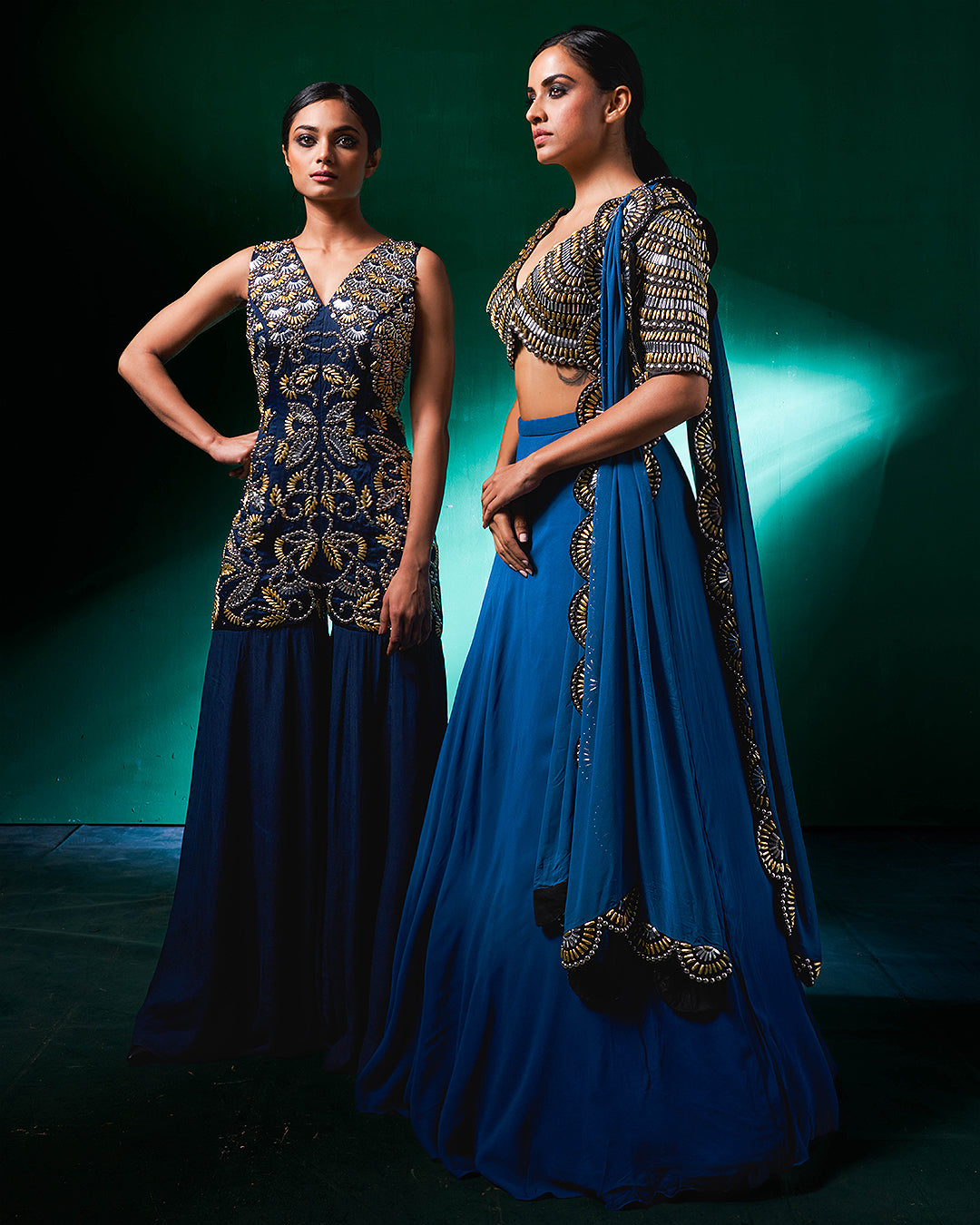 Raha Indo Western Ombre Blue Lehenga Set