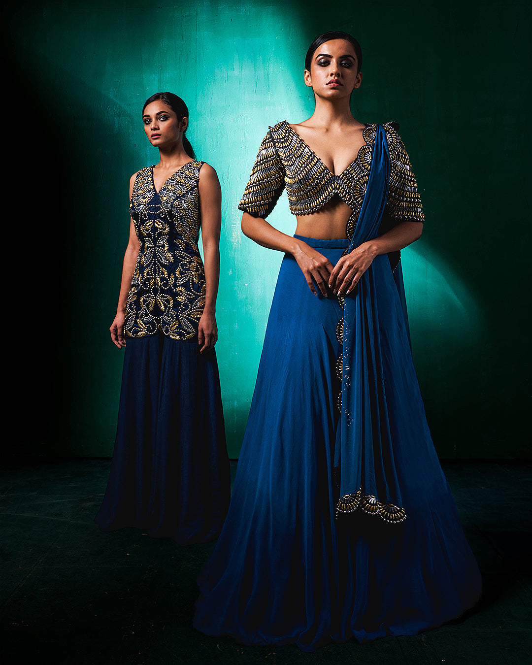Raha Indo Western Ombre Blue Lehenga Set