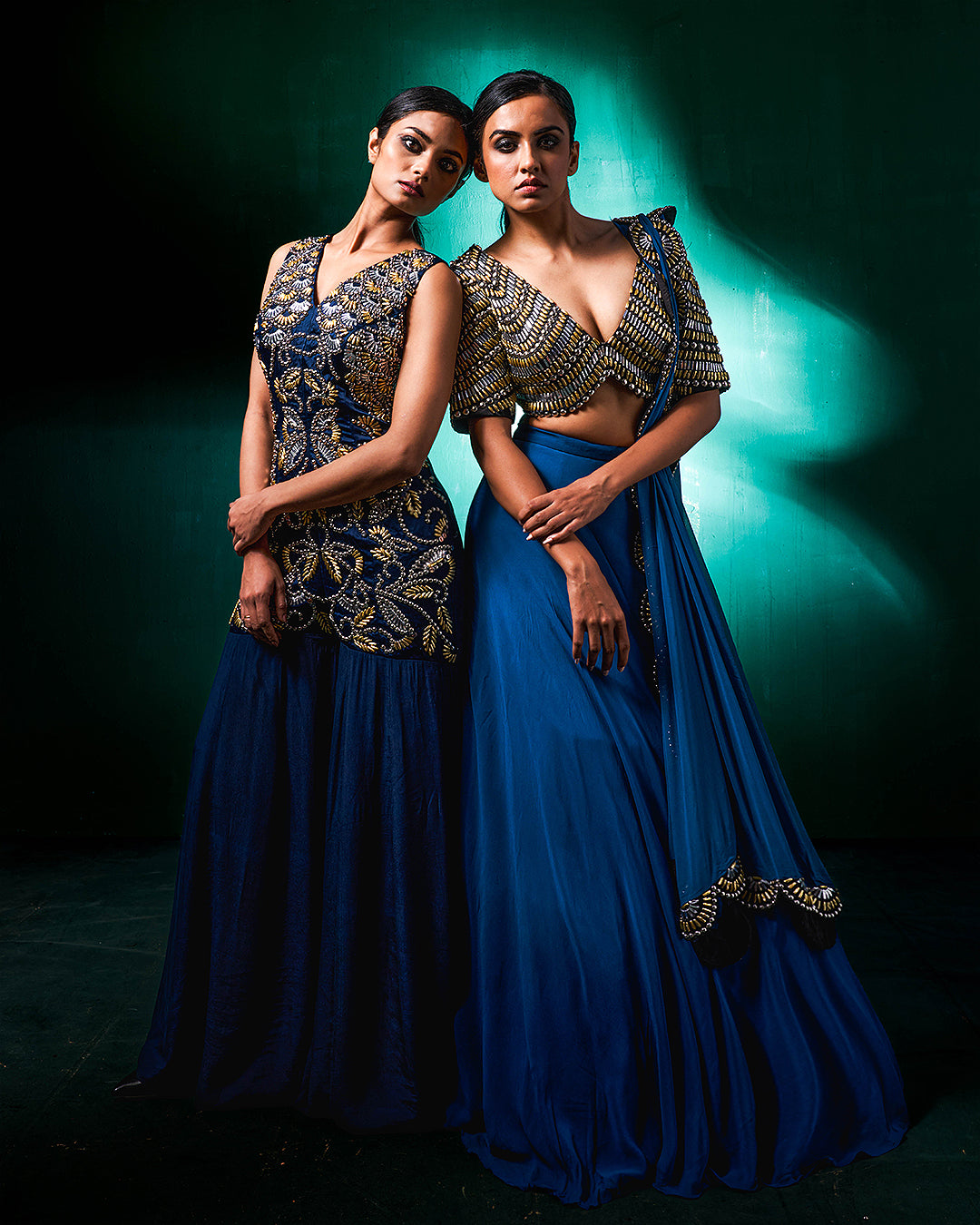 Raha Indo Western Ombre Blue Lehenga Set