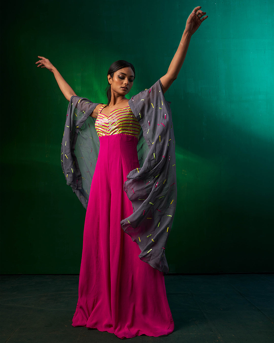Nina Indo-western Jumpsuit With Cape