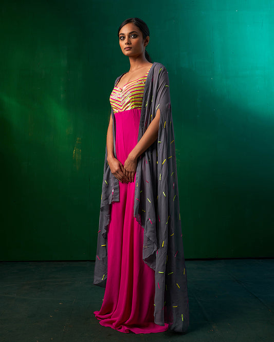 Nina Indo-western Jumpsuit With Cape